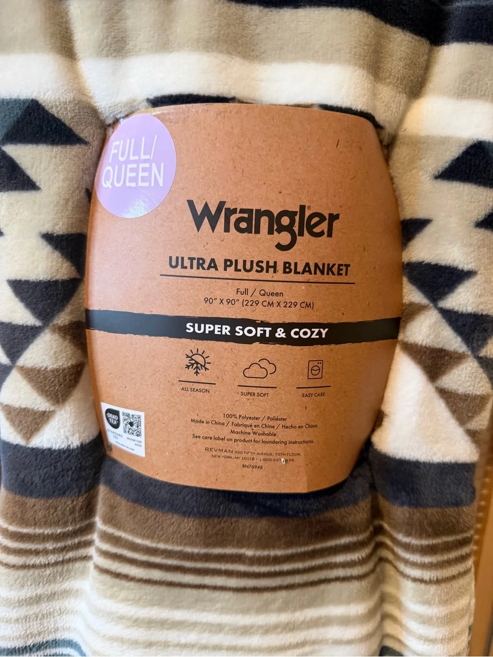 Wrangler Southwestern Geometric Plush Throw in Brown, Cream & Black